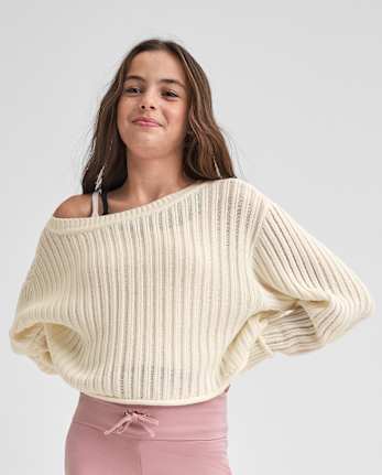 Tween Girls Stitched Off Shoulder Sweater