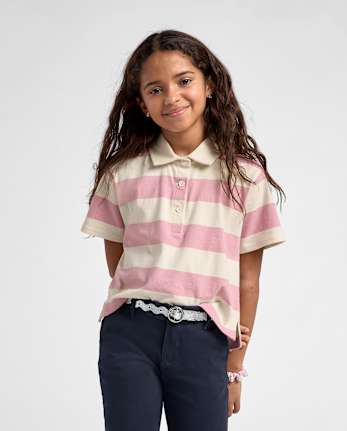 Tween Girls Striped Rugby Polo