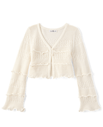 Tween Girls Ruffle Pointelle Cardigan