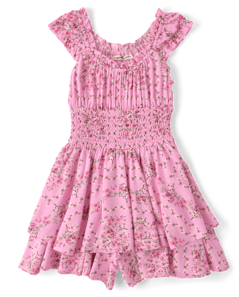 Tween Girls Floral Smocked Romper
