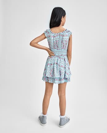 Tween Girls Floral Smocked Romper