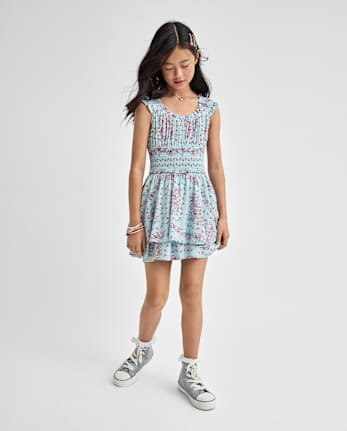 Tween Girls Floral Smocked Romper