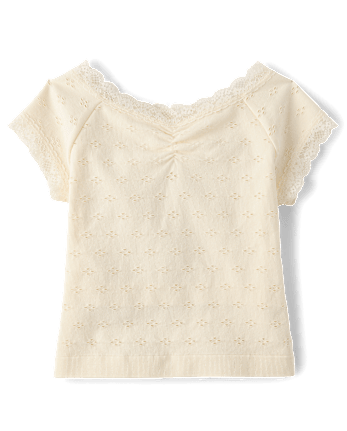 Tween Girls Textured Eyelet Off Shoulder Top