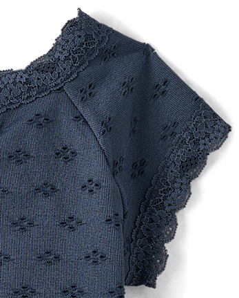 Tween Girls Textured Eyelet Off Shoulder Top