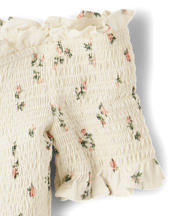 Tween Girls Floral Smocked Off Shoulder Dress