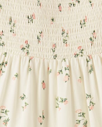 Tween Girls Floral Smocked Off Shoulder Dress