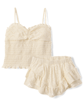 Tween Girls Textured Eyelet 2-Piece Outfit Set