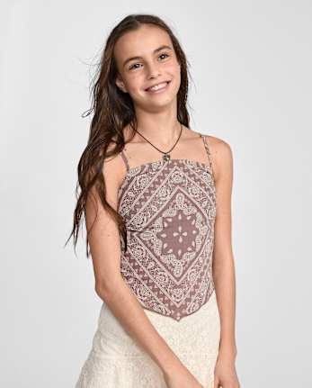 Tween Girls Textured Bandana Tank Top