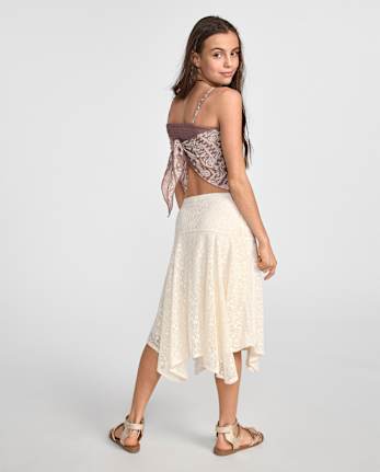 Tween Girls Lace Midi Hanky Hem Skirt
