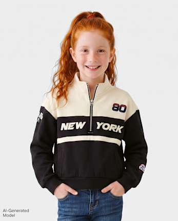 Tween Girls Racing Premium Fleece Half Zip Pullover - BLACK ONYX