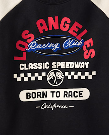 Tween Girls Embroidered Racing Colorblock Premium Fleece Sweatshirt