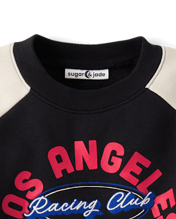 Tween Girls Embroidered Racing Colorblock Premium Fleece Sweatshirt
