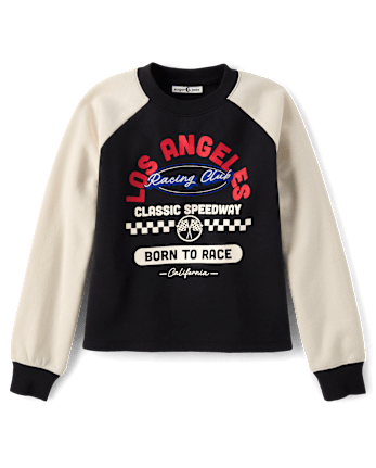 Tween Girls Embroidered Racing Colorblock Premium Fleece Sweatshirt