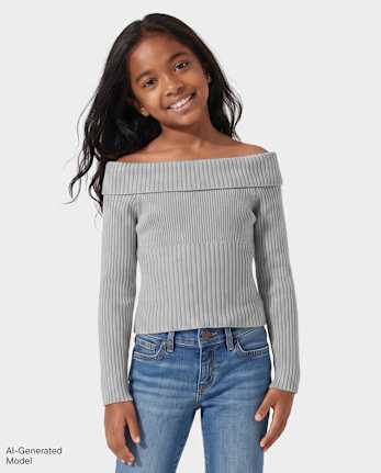 Tween Girls Off Shoulder Sweater - H/T MIST