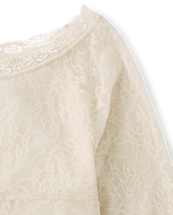 Tween Girls Lace Wide Neck Top