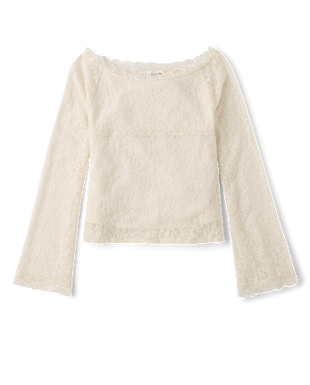 Tween Girls Lace Wide Neck Top