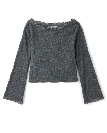 Tween Girls Lace Wide Neck Top