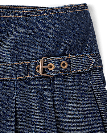 Tween Girls Buckle Pleated Denim Skort