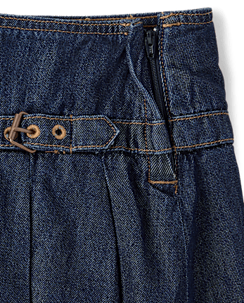 Tween Girls Buckle Pleated Denim Skort