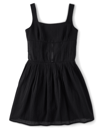Tween Girls Pintuck Textured Fit And Flare Dress
