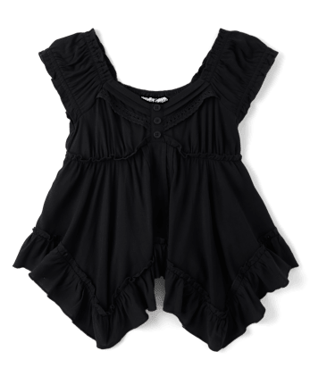 Tween Girls Pintuck Hanky Hem Top