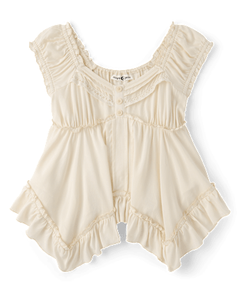 Tween Girls Pintuck Hanky Hem Top