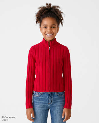 Tween Girls Zip Up Sweater Jacket - RED GUMBALL