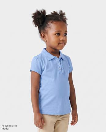 Polo de piqué con volantes de uniforme para niñas pequeñas - DAYBREAK