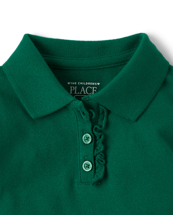 Polo d'uniforme en piqué à volants pour toute-petite fille