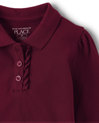 Polo d'uniforme en piqué à volants pour toute-petite fille