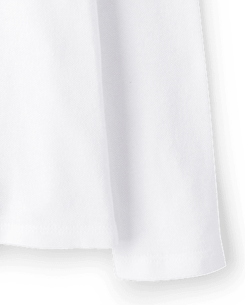 Polo de piqué con volantes de manga larga uniforme para niñas pequeñas - WHITE