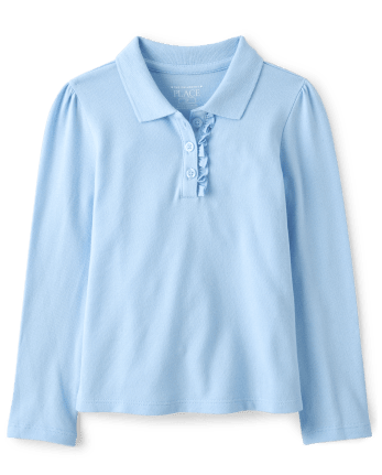  Toddler Girls Uniform Long Sleeve Ruffle Pique Polo | The Children