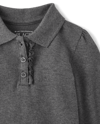 Polo de piqué con volantes de manga larga uniforme para niñas pequeñas