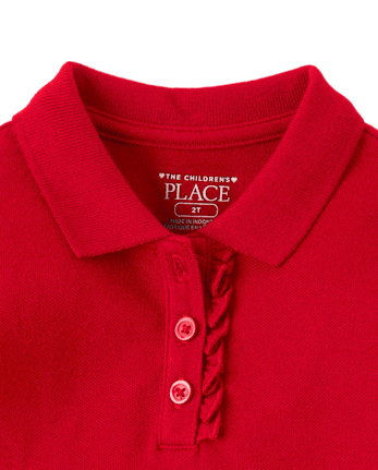 Polo d'uniforme en piqué à volants pour toute-petite fille