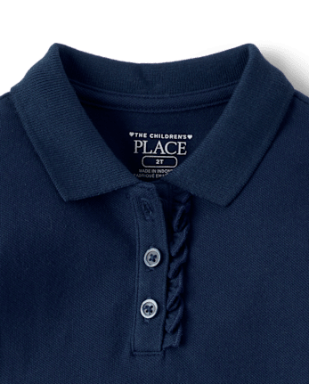 Polo de piqué con volantes de manga larga uniforme para niñas pequeñas