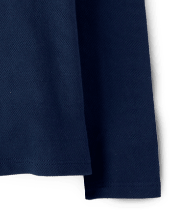 Polo de piqué con volantes de manga larga uniforme para niñas pequeñas