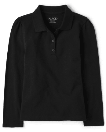 Girls Uniform Long Sleeve Pique Polo | The Children's Place - BLACK