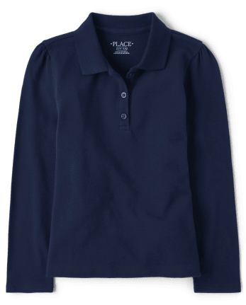 The Childrens Place Girls Long Sleeve Pique Polo