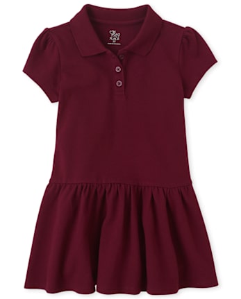 Vestido tipo polo de piqué uniforme para niñas pequeñas
