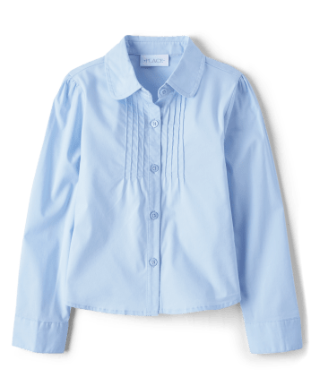 Girls Uniform Pintuck Poplin Button Up Shirt