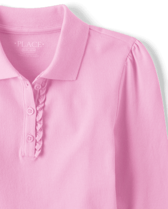 Polo en piqué d'uniforme à volants pour fille