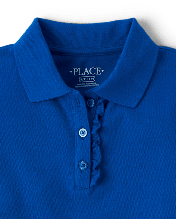 Polo de piqué con volantes de manga larga uniforme para niñas