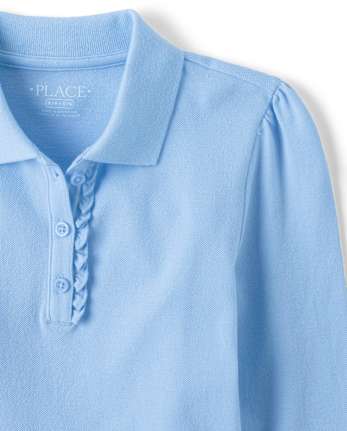 Girls Uniform Ruffle Soft Stretch Pique Polo - DAYBREAK