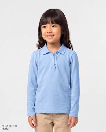 Girls Uniform Ruffle Soft Stretch Pique Polo - DAYBREAK