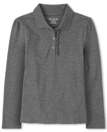 Polo de piqué con volantes de manga larga uniforme para niñas