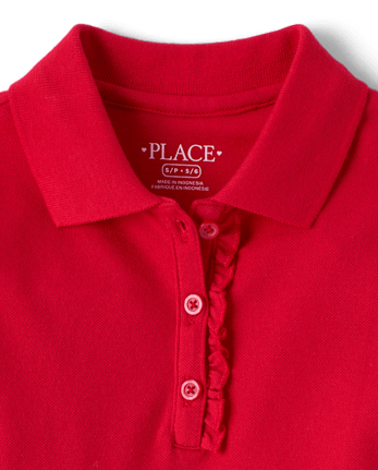 Polo de piqué con volantes de manga larga uniforme para niñas