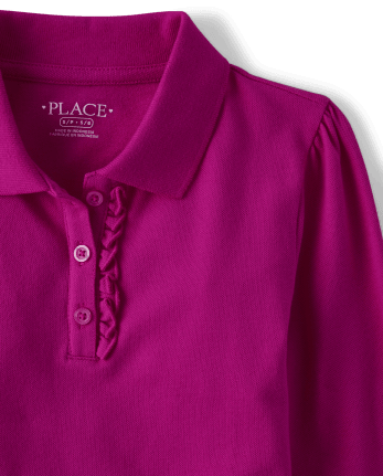 Polo de piqué con volantes de manga larga uniforme para niñas