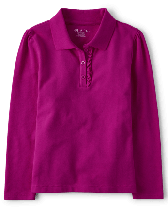Polo de piqué con volantes de manga larga uniforme para niñas