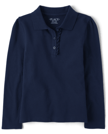 The Childrens Place Girls Long Sleeve Ruffle Polo