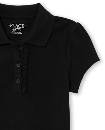 Polo de piqué con volantes de uniforme para niñas - BLACK